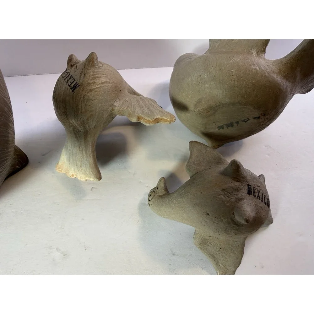 Vintage Mexican Pottery Dove Bird Family Planter Set of 4 Folk Art Clay Decor